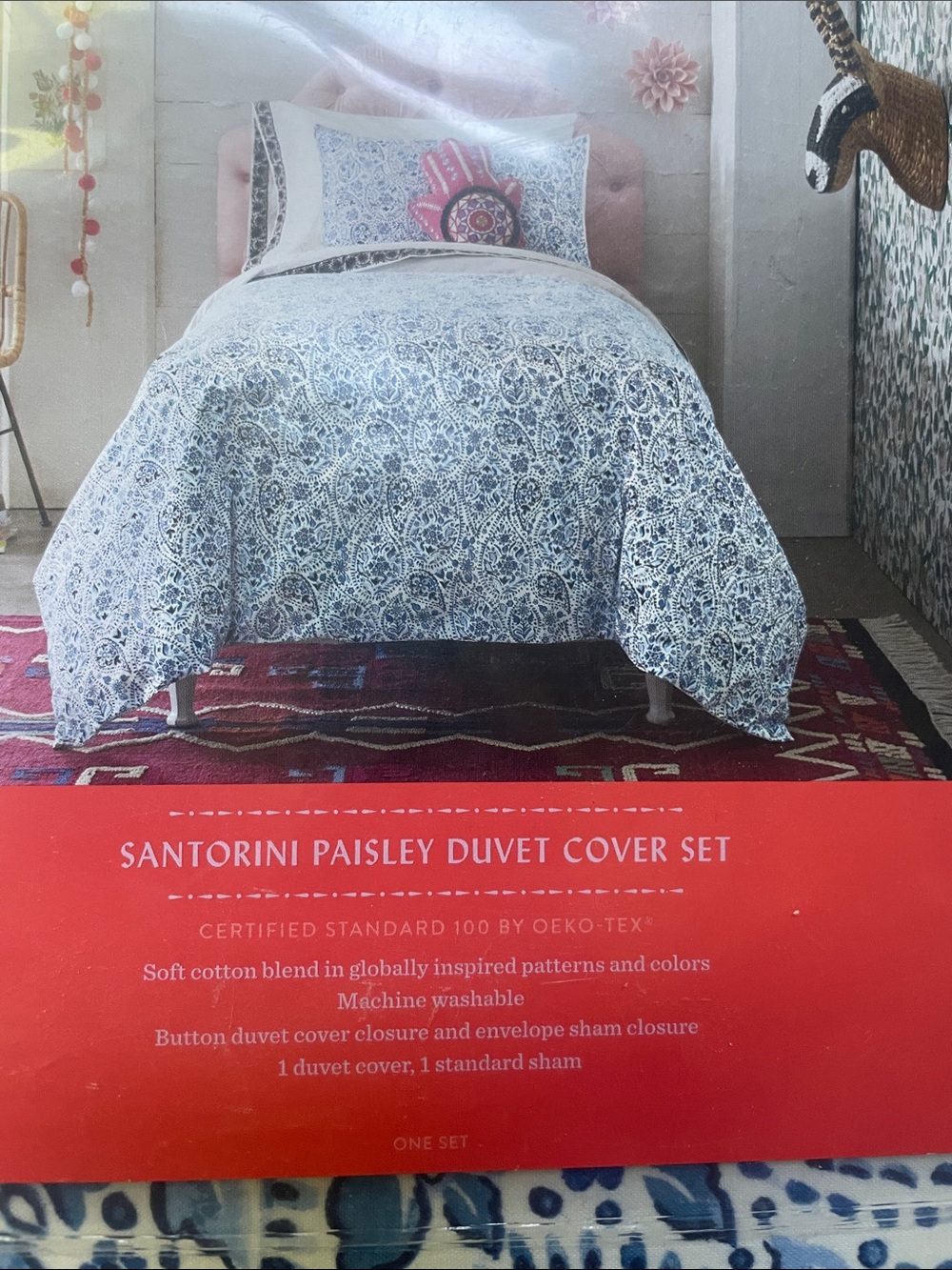 OPALHOUSE Blue and White Paisley DUVET COVER SET Twin X L New - Picture 2 of 4